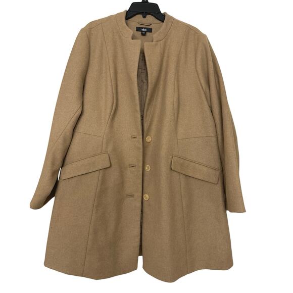 Ellos Camel Wool Blend A-Line Swing Coat Women’s Plus 20 Minimalist Winter Coat - Picture 2 of 15